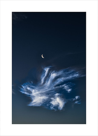CRESCENT MOON WITH A CLOUD IN A HURRY AI